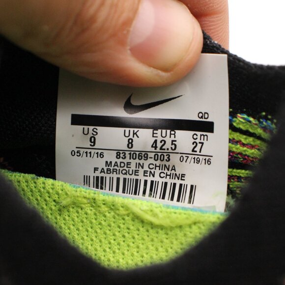 Nike Free RN Flyknit Low Men\'s 9 Black Multicolor Running Sneaker Athletic Shoes main image 7